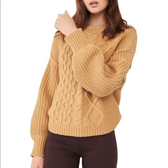 🆕Free People cable knit sweater camel L - Picture 1 of 10